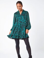 Roman Green Petite Animal Print Frill Hem Dress - Image 3 of 5