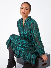 Roman Green Petite Animal Print Frill Hem Dress - Image 4 of 5