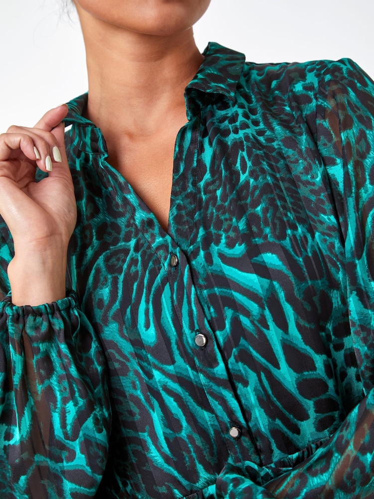 Roman Green Petite Animal Print Frill Hem Dress - Image 5 of 5