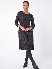 Roman Black Petite Ditsy Floral Ruched Stretch Dress - Image 3 of 5