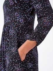 Roman Black Petite Ditsy Floral Ruched Stretch Dress - Image 5 of 5