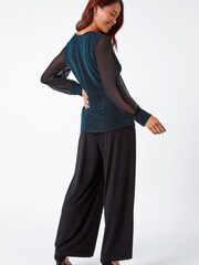 Roman Blue Petite Shimmer Chiffon Sleeve Top - Image 2 of 5