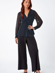 Roman Blue Petite Shimmer Chiffon Sleeve Top - Image 3 of 5