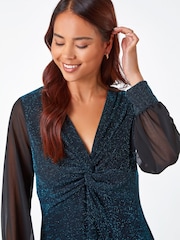 Roman Blue Petite Shimmer Chiffon Sleeve Top - Image 4 of 5