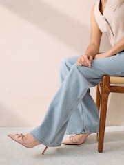 Pink Nude Forever Comfort® Leather Bow Mid Court Shoes - Image 2 of 8