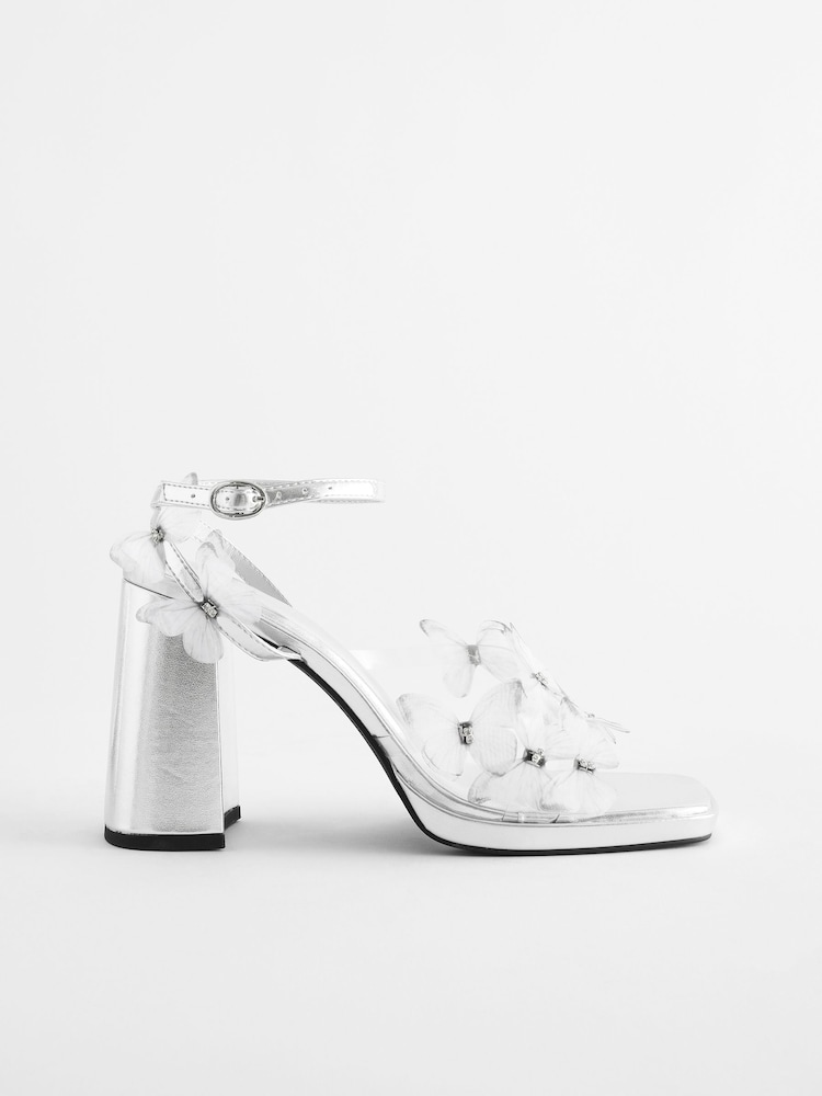 Silver Forever Comfort® Butterfly Block Heel Sandals - Image 2 of 5