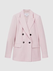 Reiss Pink Evelyn Tailored Wool Blend Double Breasted Blazer - Image 2 of 7