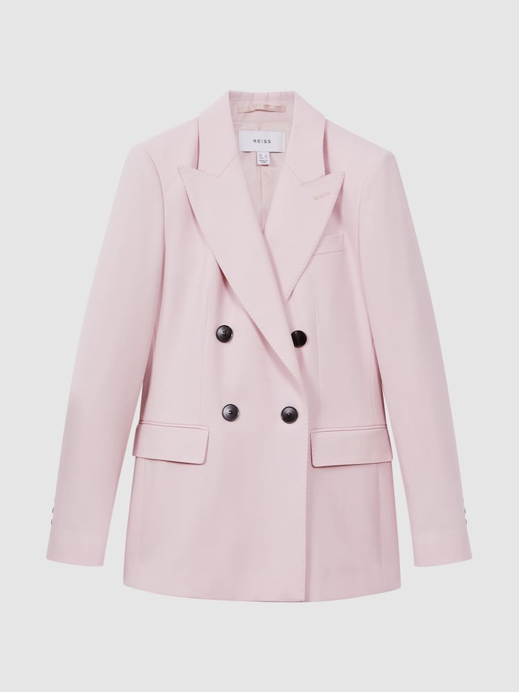 Reiss Pink Evelyn Tailored Wool Blend Double Breasted Blazer - Image 2 of 7