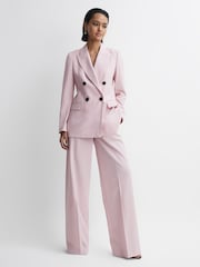 Reiss Pink Evelyn Tailored Wool Blend Double Breasted Blazer - Image 3 of 7
