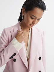 Reiss Pink Evelyn Tailored Wool Blend Double Breasted Blazer - Image 4 of 7