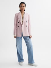 Reiss Pink Evelyn Tailored Wool Blend Double Breasted Blazer - Image 6 of 7