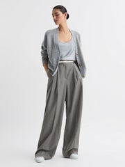 Reiss Grey Otis Petite Wool Blend Pinstripe Wide Leg Trousers - Image 1 of 6