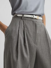 Reiss Grey Otis Petite Wool Blend Pinstripe Wide Leg Trousers - Image 4 of 6