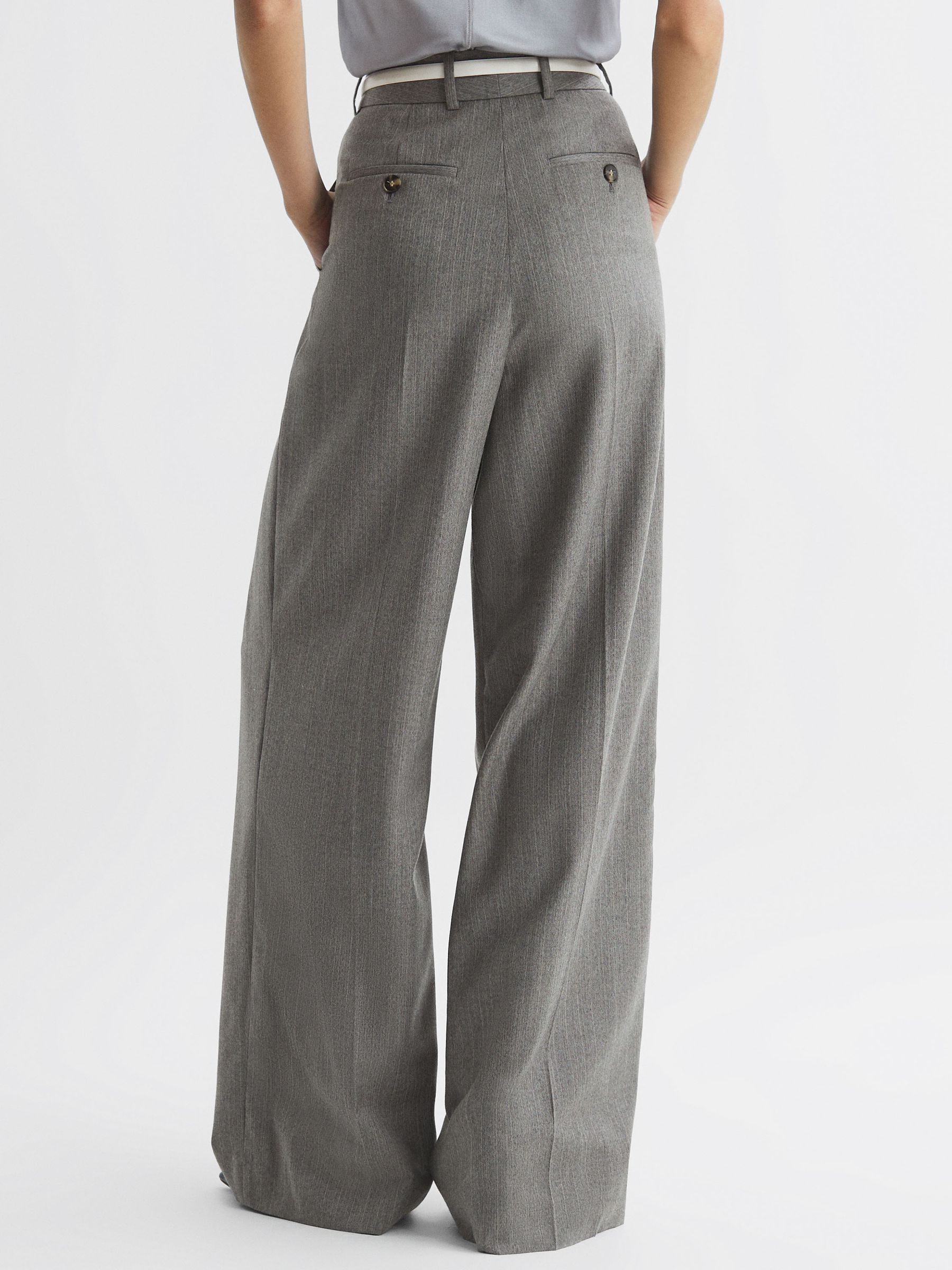 Buy Reiss Grey Otis Petite Wool Blend Pinstripe Wide Leg Trousers