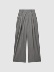 Reiss Grey Otis Wool Blend Pinstripe Wide Leg Trousers - Image 2 of 5