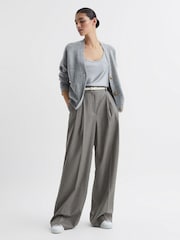 Reiss Grey Otis Wool Blend Pinstripe Wide Leg Trousers - Image 4 of 5