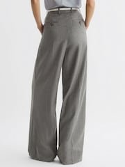 Reiss Grey Otis Wool Blend Pinstripe Wide Leg Trousers - Image 5 of 5