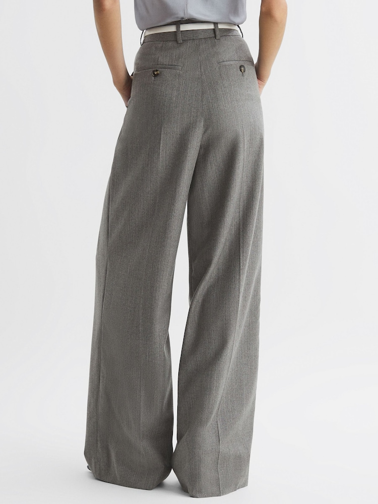 Reiss Grey Otis Wool Blend Pinstripe Wide Leg Trousers - Image 5 of 5
