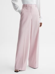 Reiss Pink Evelyn Wool Blend Mid Rise Wide Leg Trousers - Image 1 of 5