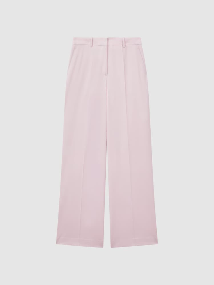 Reiss Pink Evelyn Wool Blend Mid Rise Wide Leg Trousers - Image 2 of 5