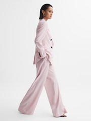Reiss Pink Evelyn Wool Blend Mid Rise Wide Leg Trousers - Image 3 of 5