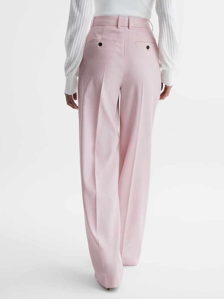 Reiss Pink Evelyn Wool Blend Mid Rise Wide Leg Trousers - Image 5 of 5