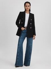 Reiss Black Lara Tailored Textured Wool Blend Double Breasted Blazer - Image 3 of 6