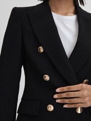 Reiss Black Lara Tailored Textured Wool Blend Double Breasted Blazer - Image 4 of 6
