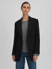 Reiss Black Alia Oversized Wool Blend Single Breasted Blazer - Image 1 of 5