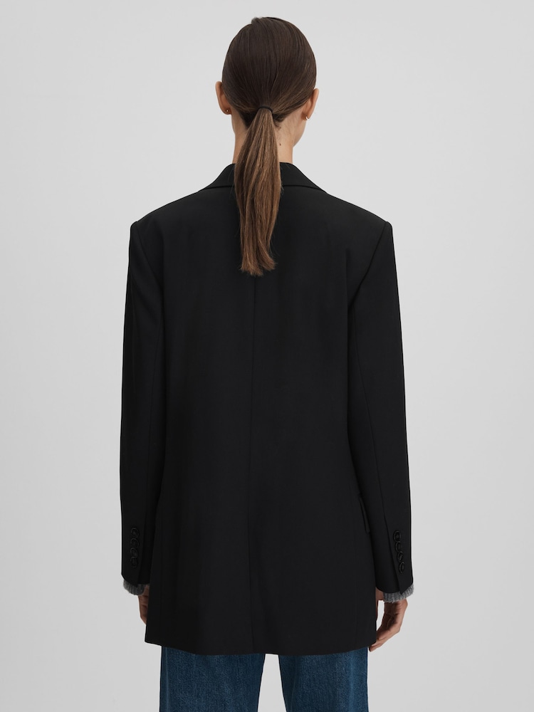 Reiss Black Alia Oversized Wool Blend Single Breasted Blazer - Image 5 of 5 Reiss Black Alia Oversized Wool Blend Single Breasted Blazer - Image 5 of 5