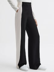 Reiss Black Saffron Petite Contrast Side Wide Leg Trousers - Image 1 of 6