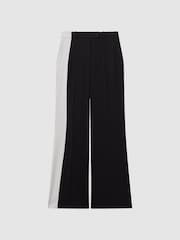 Reiss Black Saffron Petite Contrast Side Wide Leg Trousers - Image 2 of 6