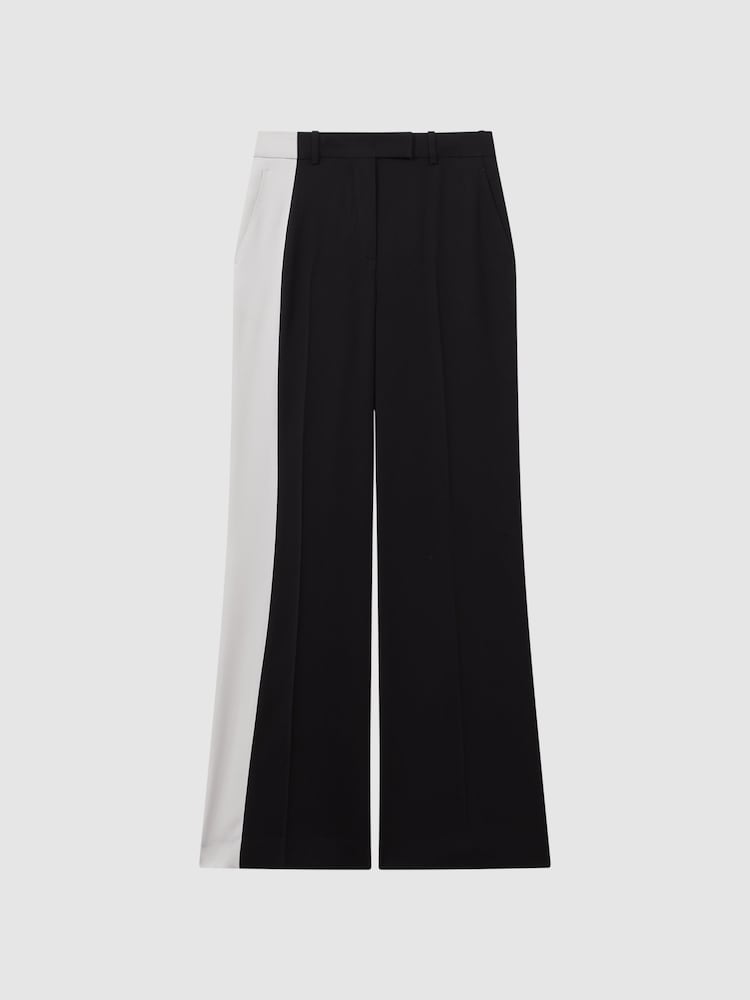 Reiss Black Saffron Petite Contrast Side Wide Leg Trousers - Image 2 of 6