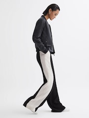 Reiss Black Saffron Petite Contrast Side Wide Leg Trousers - Image 3 of 6