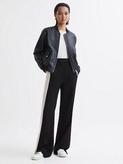 Reiss Black Saffron Petite Contrast Side Wide Leg Trousers - Image 4 of 6