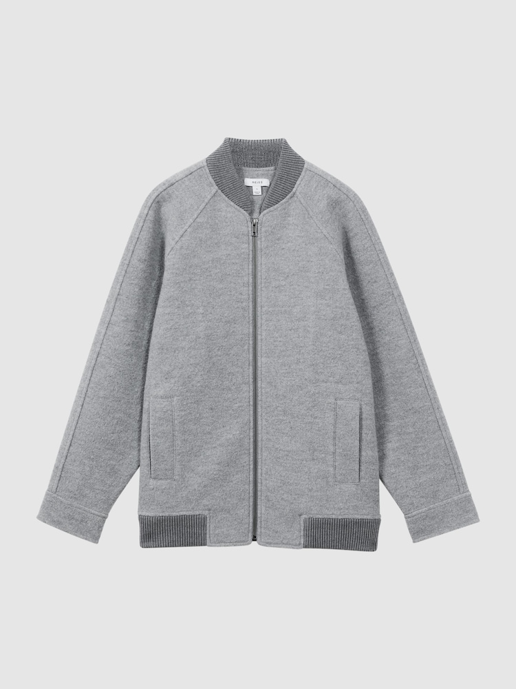 Reiss Charcoal Penelope Wool Bomber Jacket - Image 2 of 8