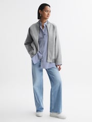 Reiss Charcoal Penelope Wool Bomber Jacket - Image 3 of 8