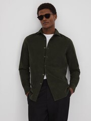 Reiss Khaki Vincy Corduroy Cutaway Collar Shirt - Image 1 of 6