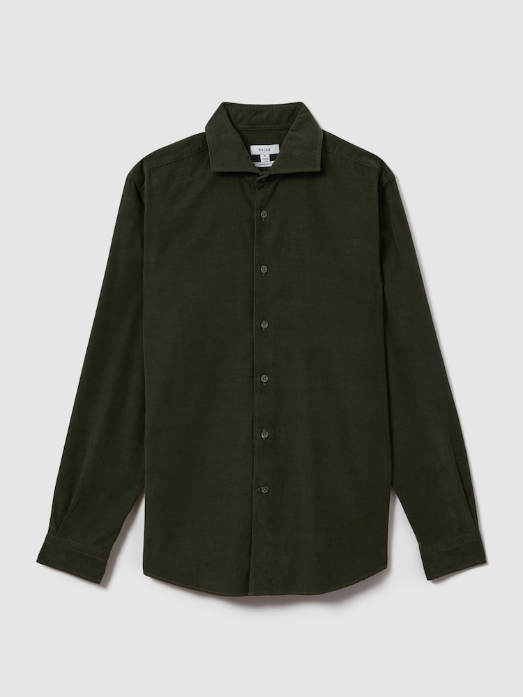 Reiss Khaki Vincy Corduroy Cutaway Collar Shirt - Image 2 of 6