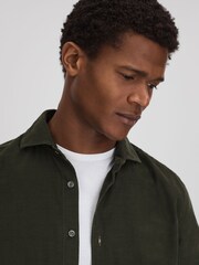 Reiss Khaki Vincy Corduroy Cutaway Collar Shirt - Image 4 of 6