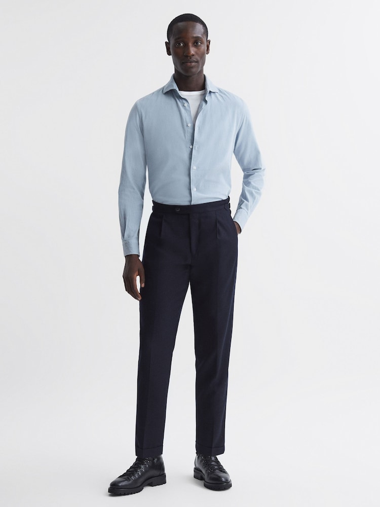 Reiss Soft Blue Vincy Corduroy Cutaway Collar Shirt - Image 1 of 6