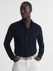 Reiss Navy Vincy Corduroy Cutaway Collar Shirt - Image 1 of 6