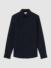 Reiss Navy Vincy Corduroy Cutaway Collar Shirt - Image 2 of 6