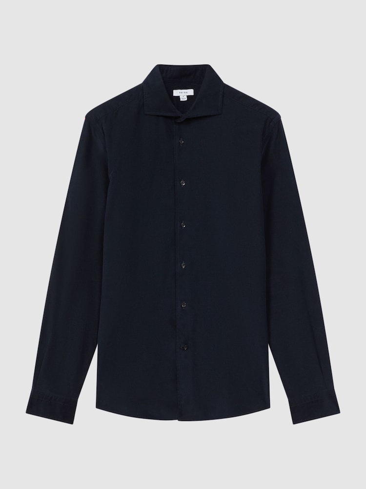Reiss Navy Vincy Corduroy Cutaway Collar Shirt - Image 2 of 6