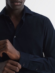 Reiss Navy Vincy Corduroy Cutaway Collar Shirt - Image 4 of 6