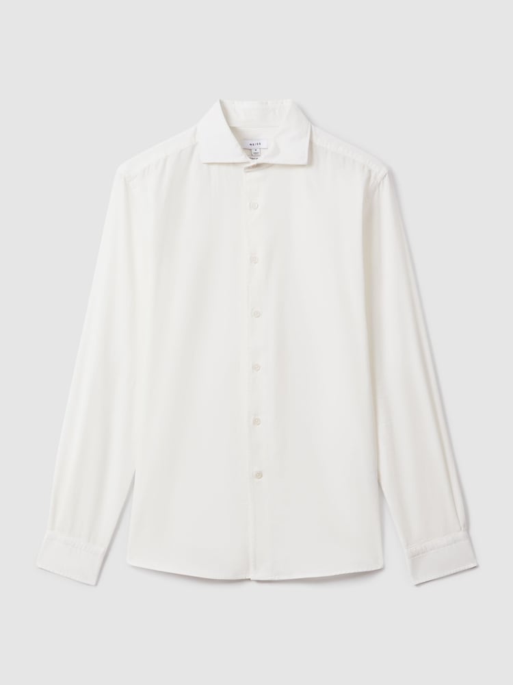 Reiss Off White Vincy Corduroy Cutaway Collar Shirt - Image 2 of 6