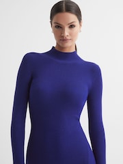 Reiss Blue Chrissy Knitted Bodycon Midi Dress - Image 4 of 5