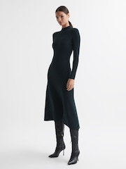 Reiss Teal Chrissy Knitted Bodycon Midi Dress - Image 1 of 6