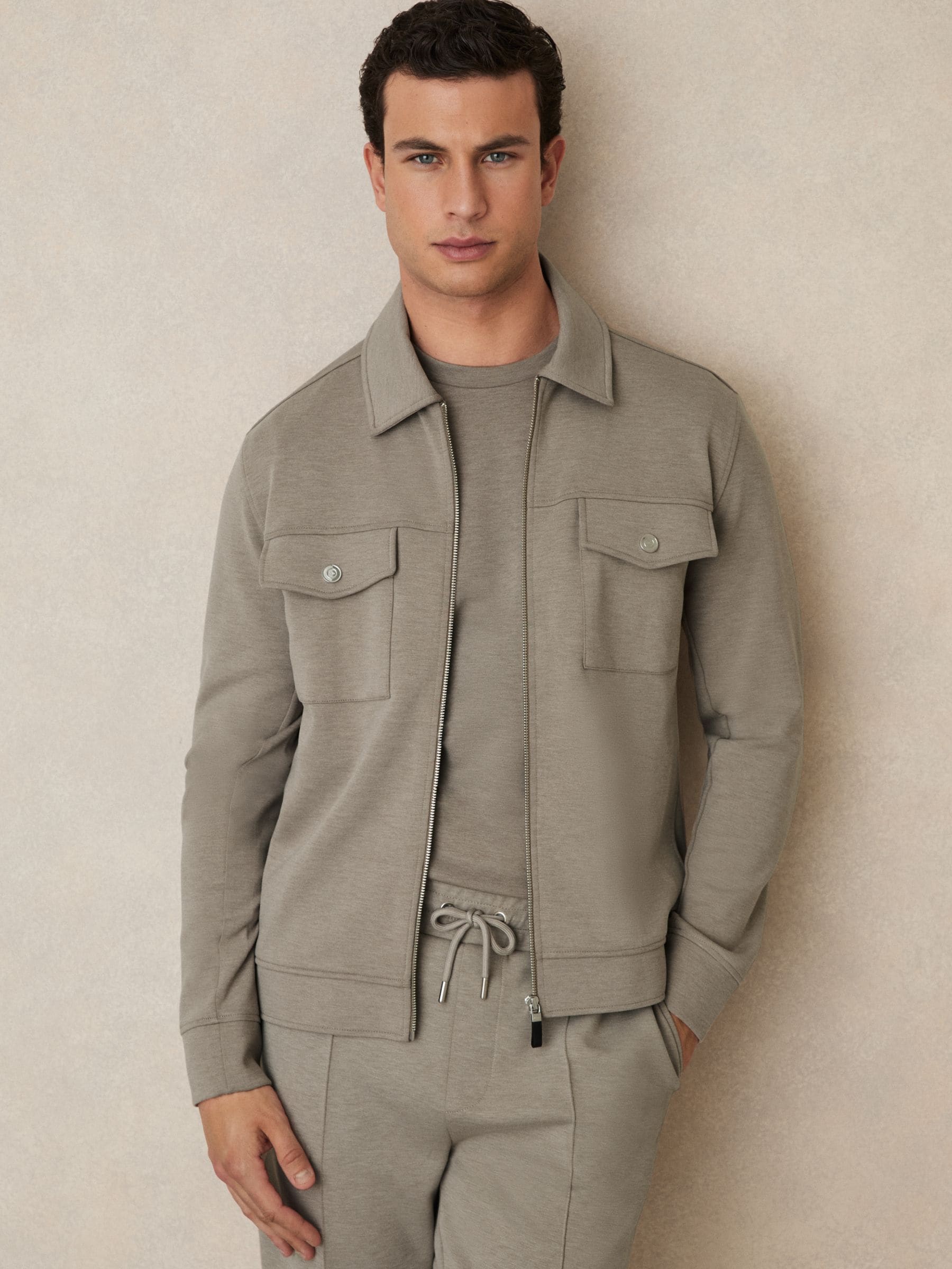 Buy Reiss Taupe Medina Interlock Jersey Zip-Through Overshirt from Next  Luxembourg