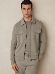 Taupe (Taupe) - Reiss Medina Zipped Interlock-Jersey Overshirt - Image 1 de 6